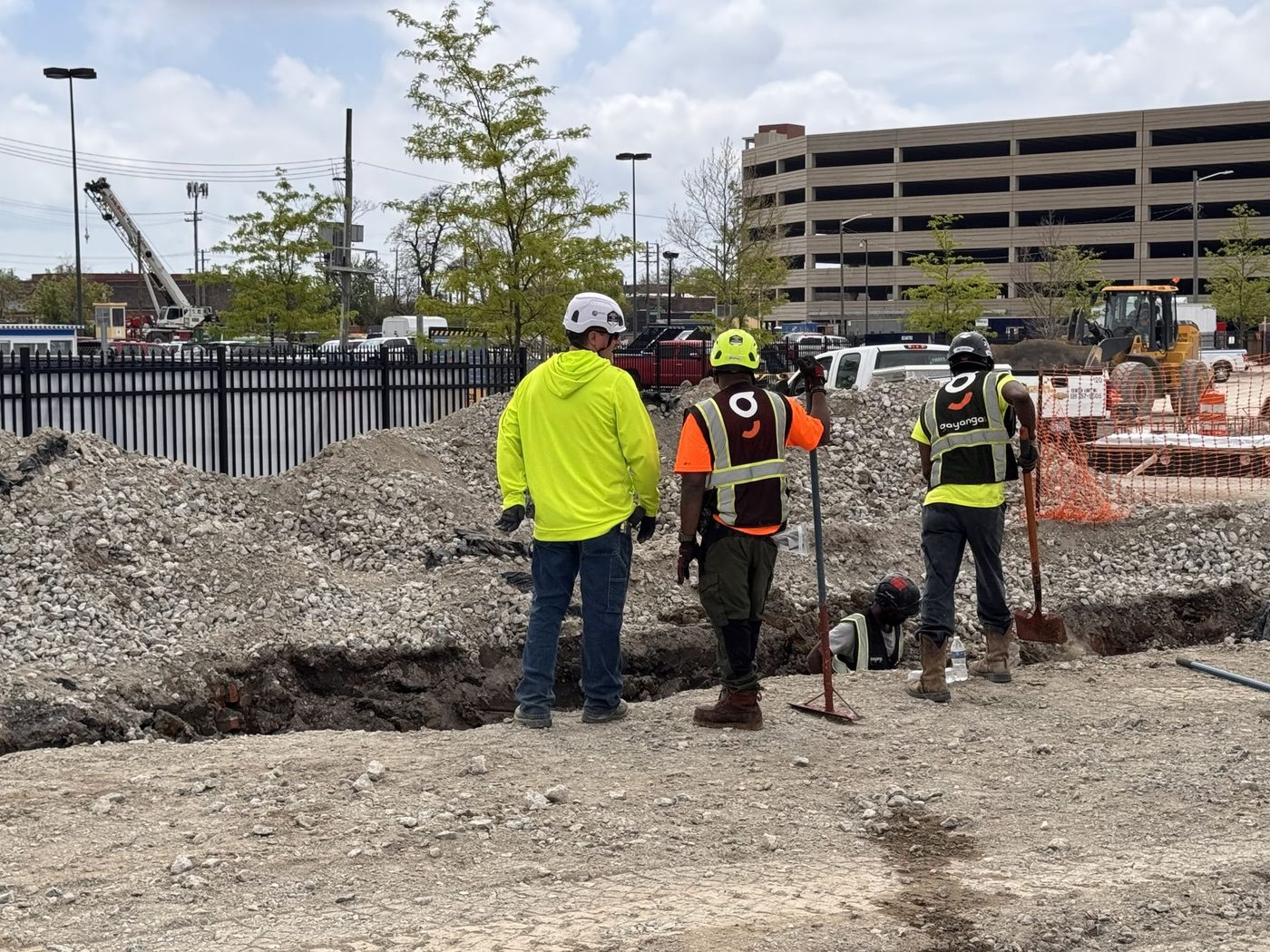 Gayanga crew in an open excavation on the Henry Ford Health site, 2025