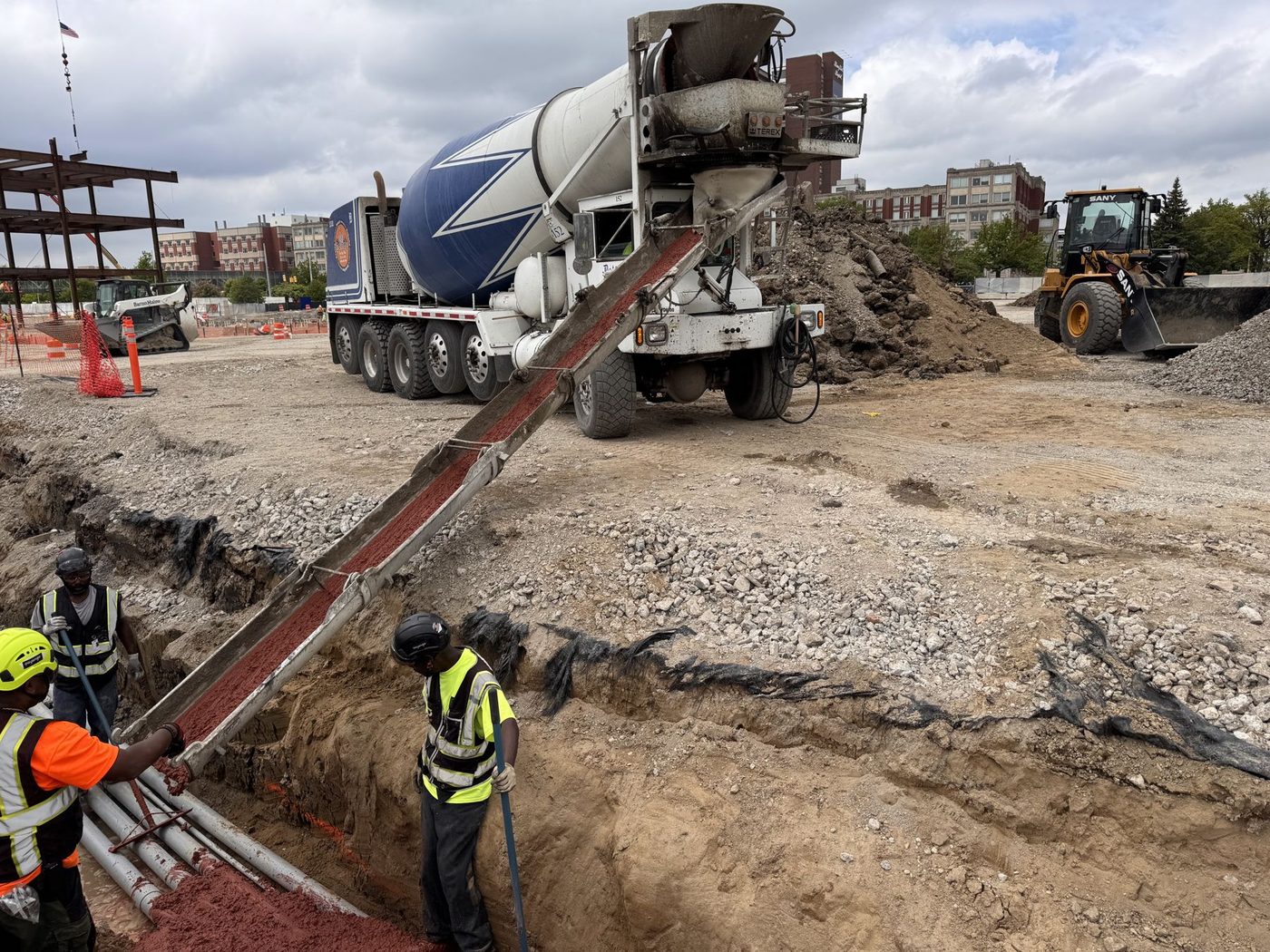 Concrete pour on the Henry Ford Health campus expansion, Detroit, May 2025